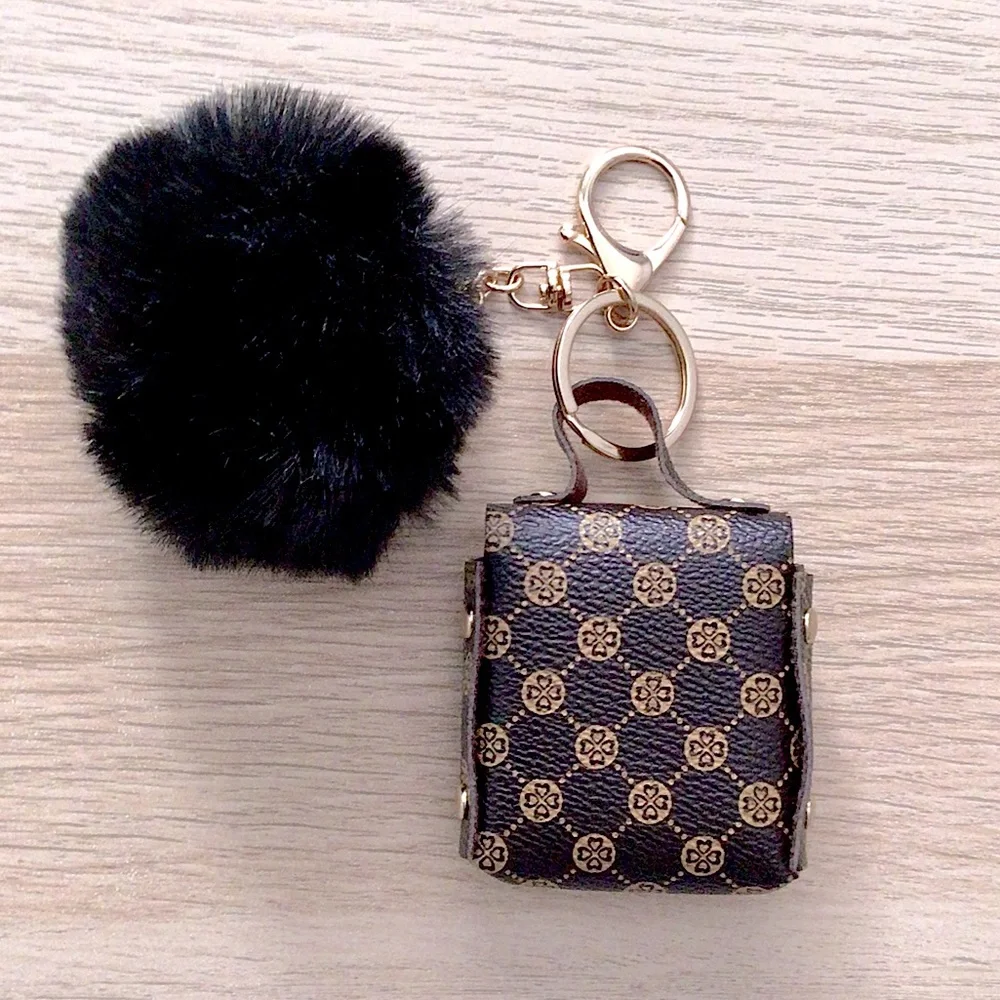 Graphic Pom-Pom Coin Purse Bag Charm Key Chain